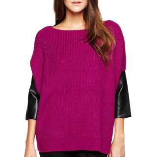 Faux Leather Sleeve Sweater, Melrose Fuchsia, Womens