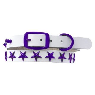 Platinum Pets White Genuine Leather Dog Collar with Stars   Purple (11   15)