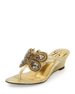 Freshy Butterfly Leather Thong Sandal, Gold