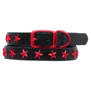 Platinum Pets Black Genuine Leather Dog Collar with Stars   Red (9.5   12.5)