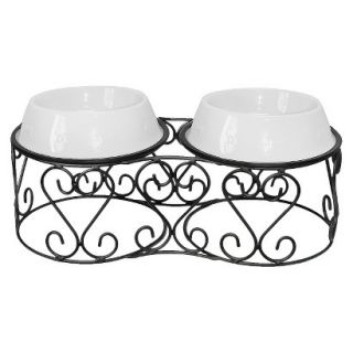 Platinum Pets Deluxe Scroll Double Feeder with Two Stainless Steel Embossed Non 
