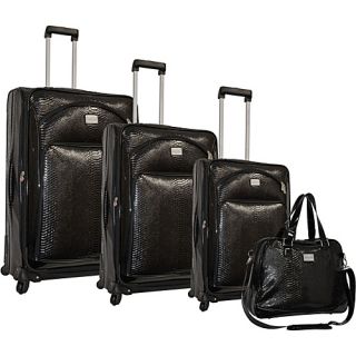 Faux Calf Leopard Collection Spinner 4pc Luggage Set Black Ol