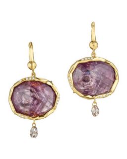 Oval Sapphire/Diamond Drop Earrings, Red Brown