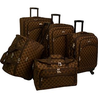 Madrid 5 Piece Spinner Luggage Set Brown   American Flyer Luggage