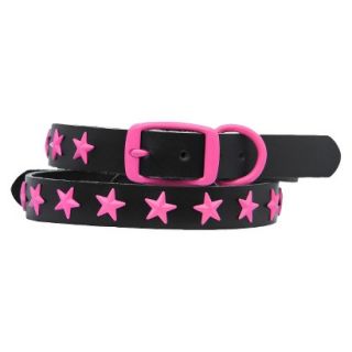 Platinum Pets Black Genuine Leather Dog Collar with Stars   Pink (11   15)