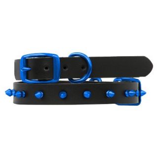 Platinum Pets Black Genuine Leather Dog Collar with Spikes   Blue (9.5   12.5)