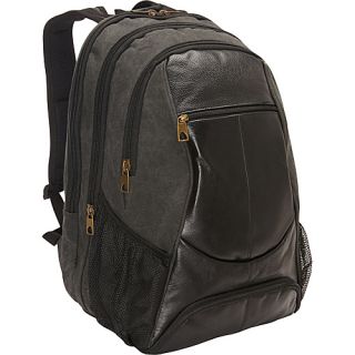 Leather & Canvas Laptop Backpack With Shoe Compartment BLACK  
