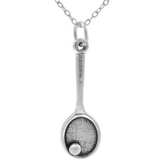 Sterling Silver Tennis Ball and Raquet Necklace   Silver