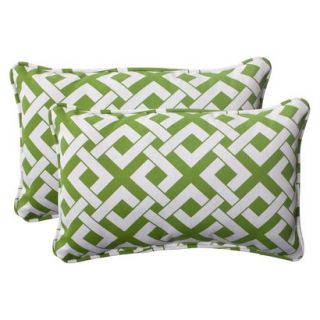 Outdoor 2 Piece Rectangular Toss Pillow Set   Green/White Boxed In Geometric