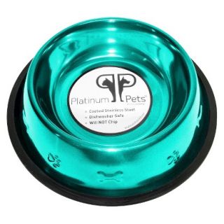 Platinum Pets Stainless Steel Embossed Non Tip Dog Bowl   Teal (7 Cup)