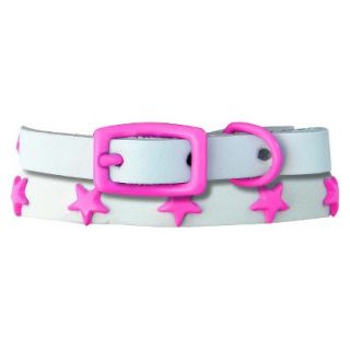 Platinum Pets White Genuine Leather Cat and Puppy Collar with Stars   Pink (7.
