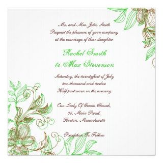 Green and Brown Floral Wedding Invitation