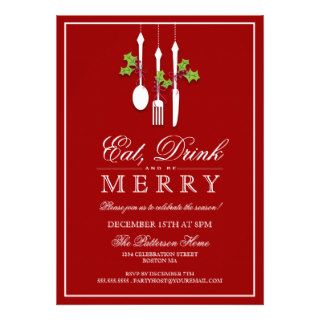 Eat Drink & Be Merry Christmas Holiday Party Custom Invitations