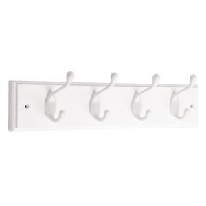 Liberty 18 in. Decorative Hook Rail/Rack with 4 Heavy Duty Hooks in White 129847
