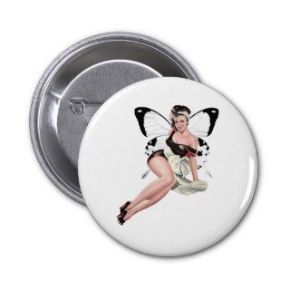 black & white pin up girl butterfly fairy pin