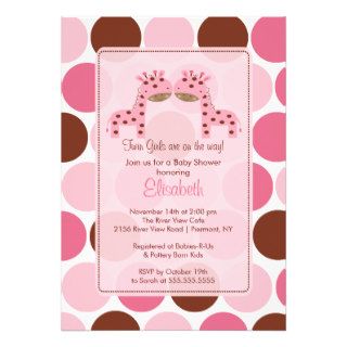 Twin Girls Pink Giraffe Baby Shower Invitation