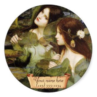 "Hylas and the Nymphs" Pre Raphaelite Bookplate Round Sticker