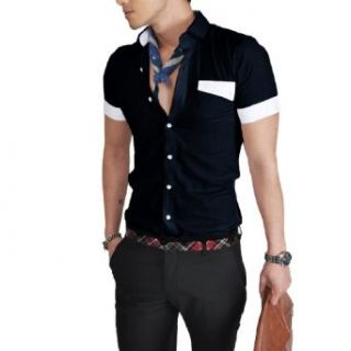 Allegra K Mens Casual Point Collar 2012 NEW Fashion Korea Shirt Tops Deep Blue M at  Mens Clothing store Button Down Shirts