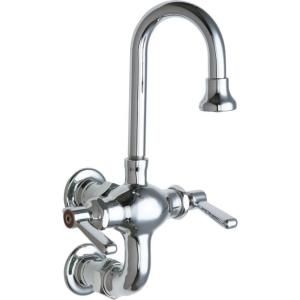 Chicago Faucets 2 Handle Kitchen Faucet in Chrome with 3 3/8 in. Center to Center Rigid Gooseneck Spout 225 261ABCP
