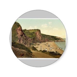 Babbacombe Beach, Torquay, England rare Photochrom Round Sticker