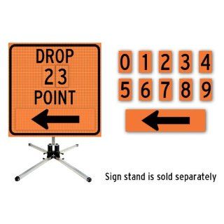 Rollup Sign, 36" Square Shaped, Drop Point, Orange order incl. number set, crossbracing & arrow patch Industrial Warning Signs