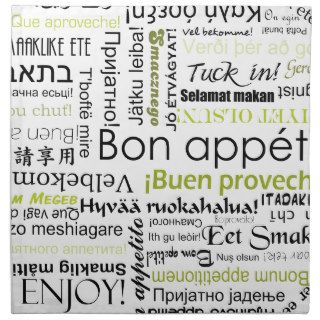 Bon appetit in different languages   olive green cloth napkins