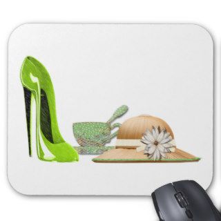 Lime Green Stiletto Shoe, Teacup and Hat Art Mousepad
