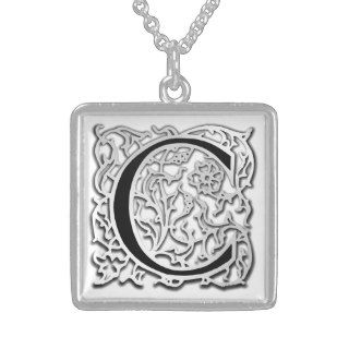 C Initial Monogram "Silver Besque" Necklace