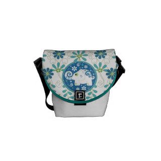 Blue Green White Daisy Elephant Floral Mini Bag Commuter Bags