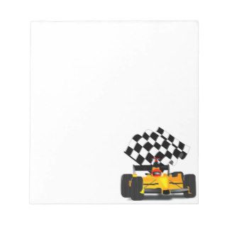 Yellow Race Car with Checkered Flag Memo Note Pads