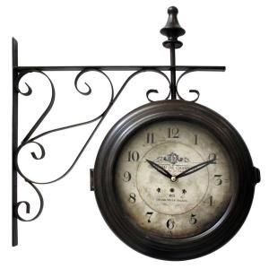 Yosemite Home Decor 16 in. Double Sided Iron Wall Clock in Black Frame CLKA1B359