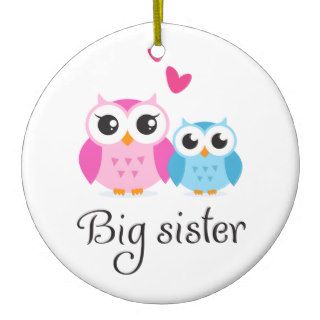 Cute owls big sister little brother cartoon christmas tree ornaments