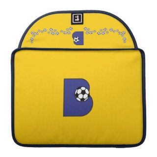 Letter B Monogram in Soccer Blue MacBook Pro Sleeves