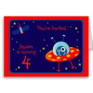 Alien Spaceship Birthday Party  Invitation Card