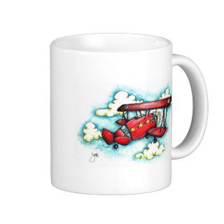 Up Up and Away   Retro Airplane With Clouds Mug
