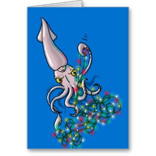 Angry squid with Christmas lights Card