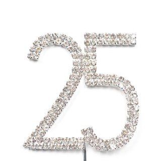 Cosmos  Rhinestone Crystal Silver Number 25 Birthday 25th Anniversary Cake Topper Kitchen & Dining