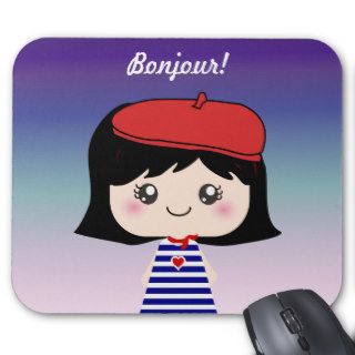 Cute Little French Girl Cartoon Mousepads
