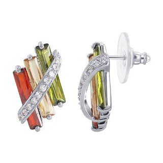 Sterling Silver Multicolor stone Polish Finish Post Back Finding Dangle Earrings Jewelry
