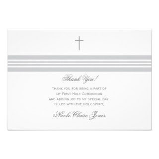 My First Holy Communion Gray Stripes Thank You Personalized Announcement