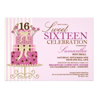 Trendy Pink Cake Sweet Sixteen Invitations