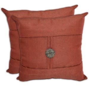 Hampton Bay Red Textured with Button Outdoor Throw Pillow (2 Pack) 7648 02459900