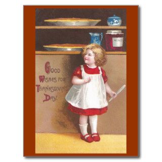 Girl and Pumpkin Pies Vintage Thanksgiving Postcards