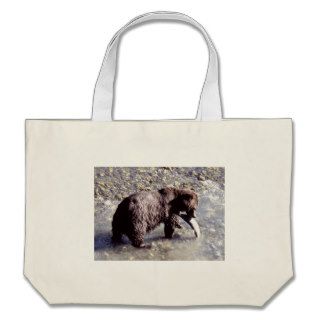 Grizzly Bear Eating a Salmon Canvas Bag