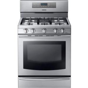 Samsung 30 in. 5.8 cu. ft. Gas Range with Self Cleaning Convection Oven and Five Burner Cooktop in Stainless Steel NX58F5700WS