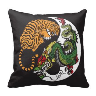 dragon and tiger yin yang symbol pillow