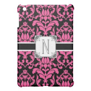 Letter N Monogram Floral Damask Typography Scroll iPad Mini Covers