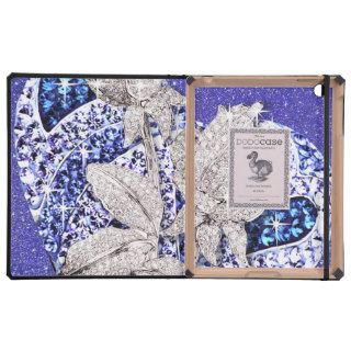 Diamond Rose Buds on Blue Sapphire Bling iPad Cases