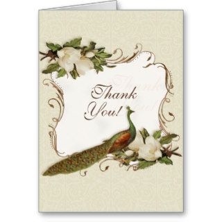 Vintage Peacock & Magnolia, Thank You Note Cards