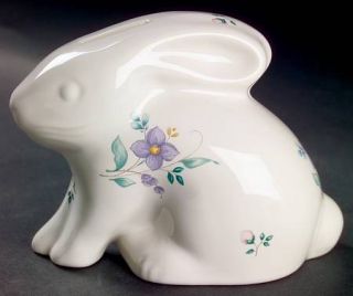 Pfaltzgraff April  Bunny Bank, Fine China Dinnerware   Stoneware, Floral On Rim,
